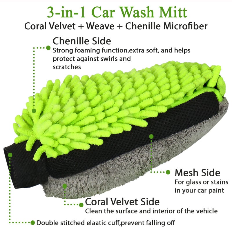 GreatCool Collapsible Bucket with 3-in-1 Car Wash Mitt, Coral Velvet + Weave + Chenille Microfiber Glove Sponge, 10L (2.6 Gallon) Portable Folding Basin Pail for Household Cleaning - Image 5